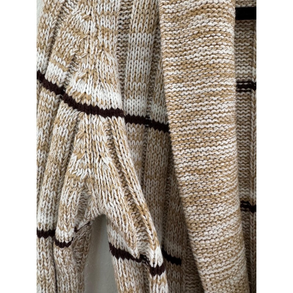 Corliss Vintage Women Knit Cardigan Shawl Collar Belted Pockets Beige Brown - Picture 4 of 9